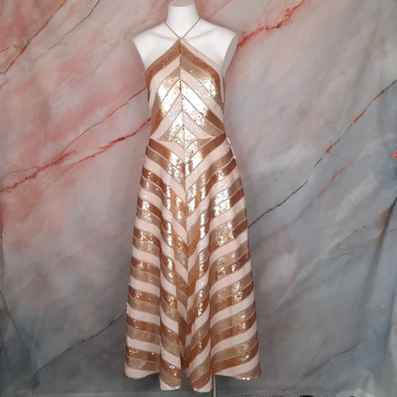 KEEPSAKE THE LABEL Cream Gold Sequins Dress S - Picture 1 of 7